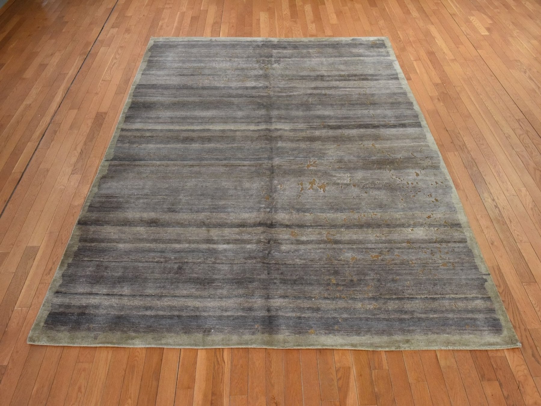 Grey 7'11" x 10'4" Modern and Contemporary Hand knotted Silk Rug - Sku: O078584