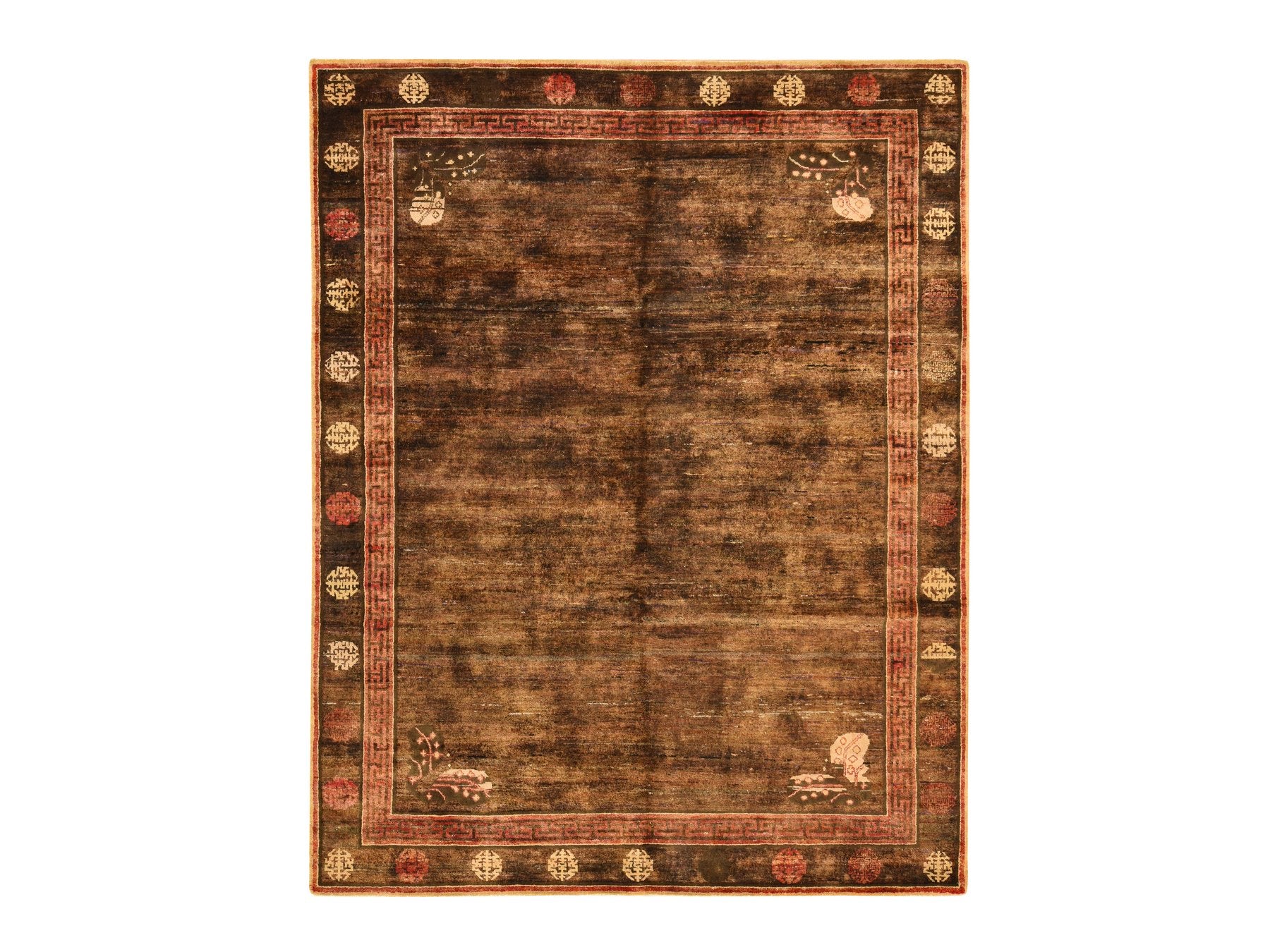 Brown 7'11" x 10'1" Khotan and Samarkand Hand knotted Silk Rug - Sku: O078585