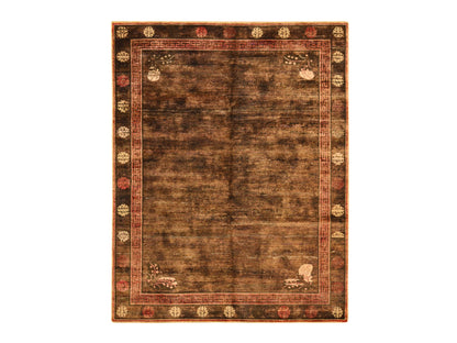 Brown 7'11" x 10'1" Khotan and Samarkand Hand knotted Silk Rug - Sku: O078585