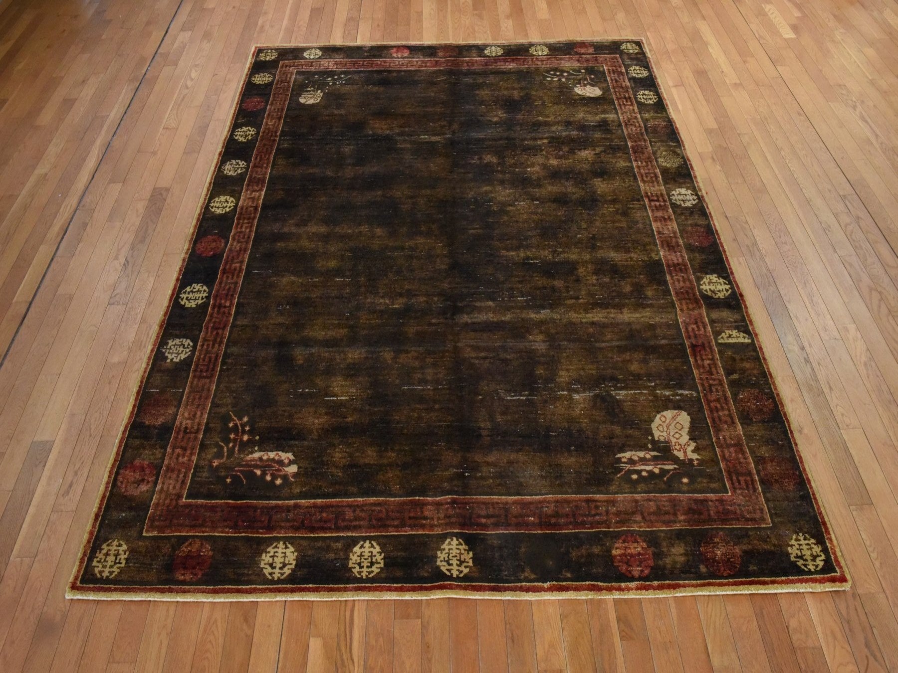 Brown 7'11" x 10'1" Khotan and Samarkand Hand knotted Silk Rug - Sku: O078585