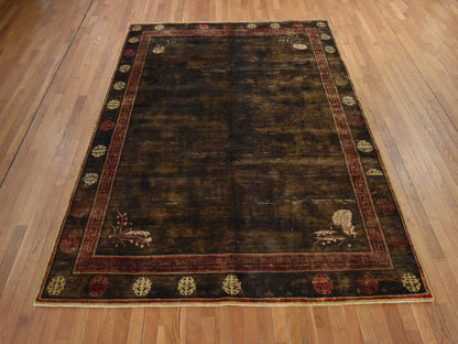 Brown 7'11" x 10'1" Khotan and Samarkand Hand knotted Silk Rug - Sku: O078585