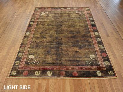 Brown 7'11" x 10'1" Khotan and Samarkand Hand knotted Silk Rug - Sku: O078585