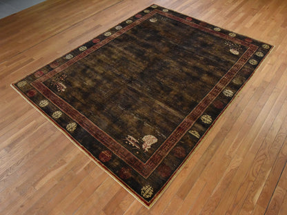 Brown 7'11" x 10'1" Khotan and Samarkand Hand knotted Silk Rug - Sku: O078585
