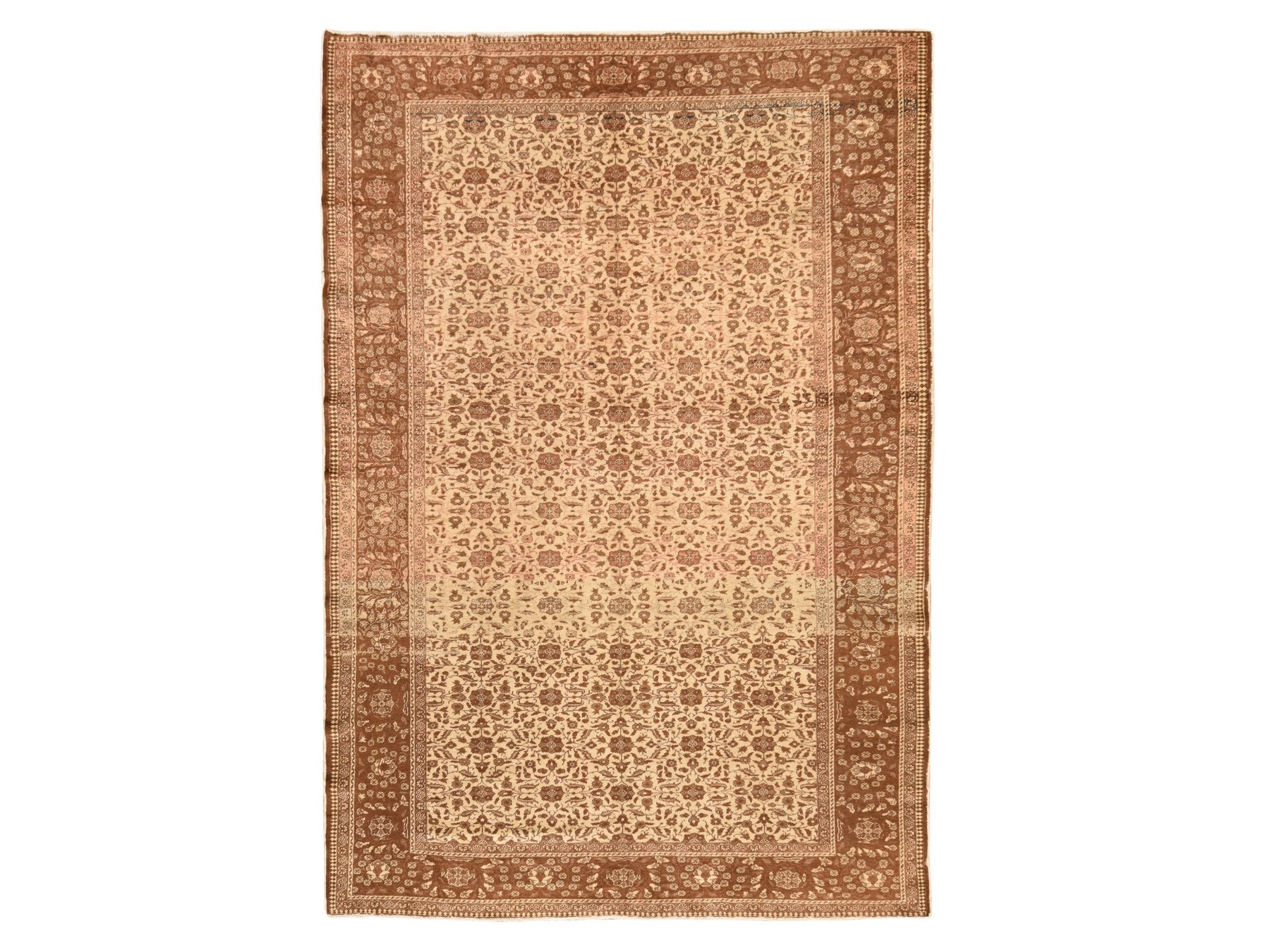 Ivory 6'6" x 9'5" Vintage Hand knotted Wool Rug - Sku: O078586