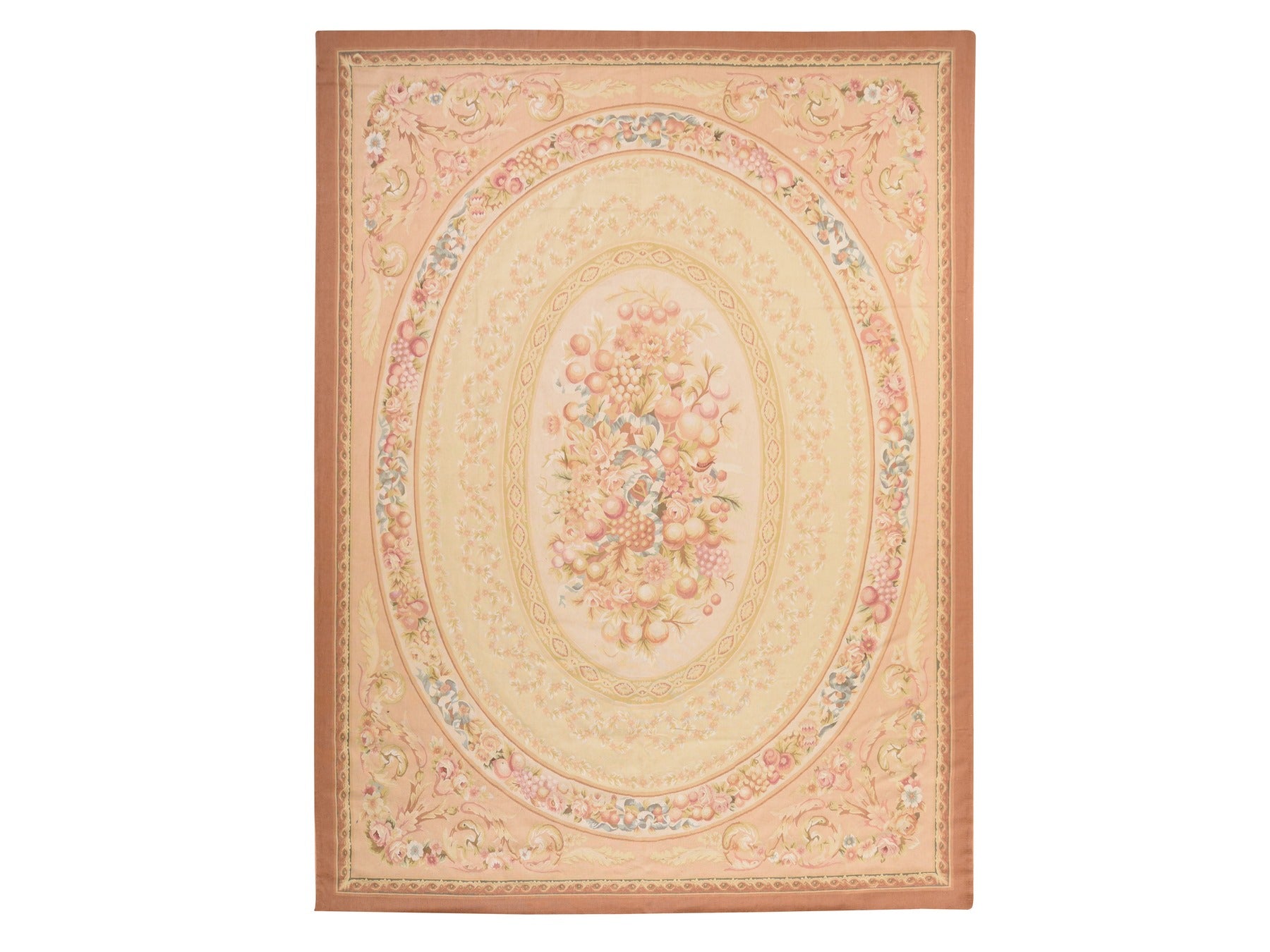 Aubusson Flat-Weave hand-knotted wool rug in Ivory & Brown, 9' x 12' — SKU O078588