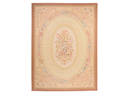 Aubusson Flat-Weave hand-knotted wool rug in Ivory & Brown, 9' x 12' — SKU O078588