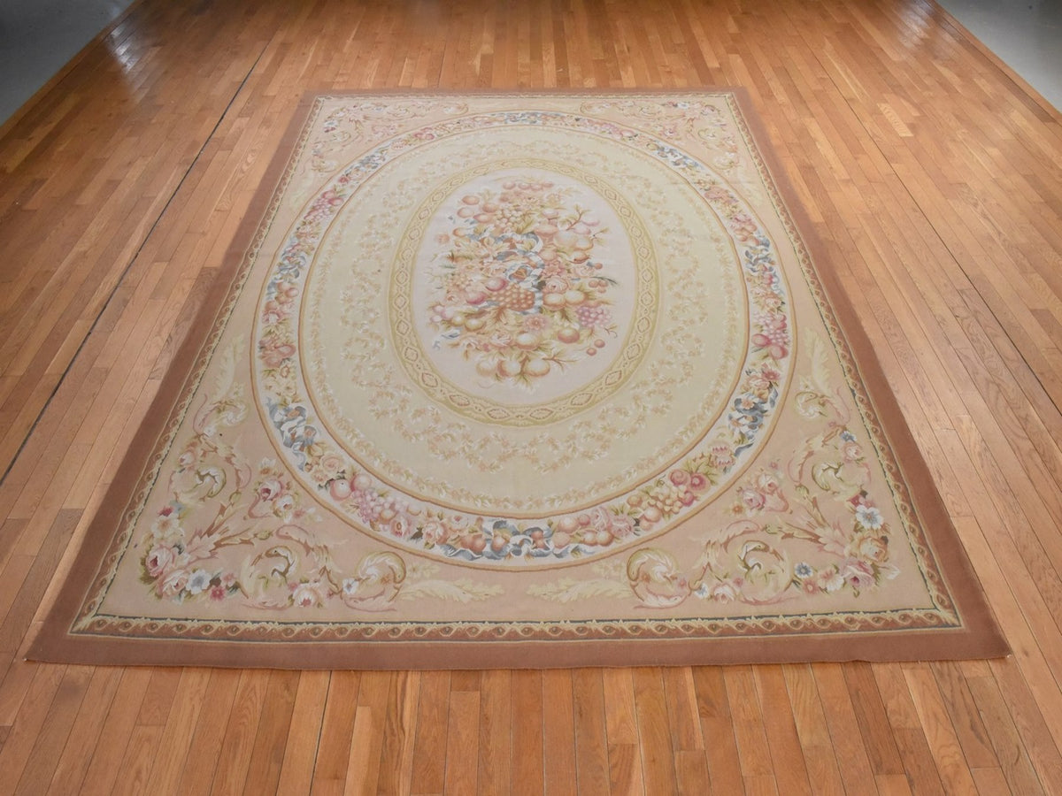 Aubusson Flat-Weave hand-knotted wool rug in Ivory & Brown, 9' x 12' — SKU O078588 (view 2)