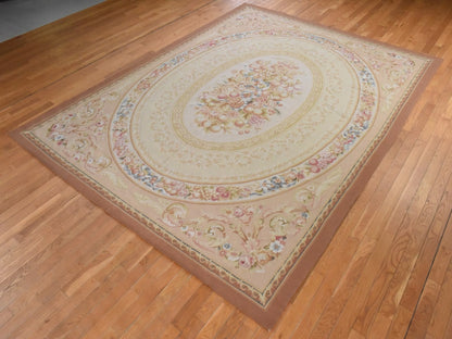 Aubusson Flat-Weave hand-knotted wool rug in Ivory & Brown, 9' x 12' — SKU O078588 (view 3)