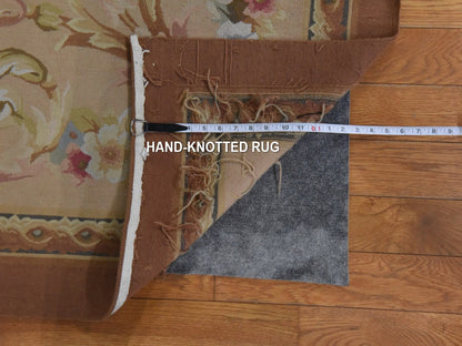 Aubusson Flat-Weave hand-knotted wool rug in Ivory & Brown, 9' x 12' — SKU O078588 (view 6)
