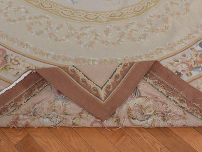 Aubusson Flat-Weave hand-knotted wool rug in Ivory & Brown, 9' x 12' — SKU O078588 (view 7)