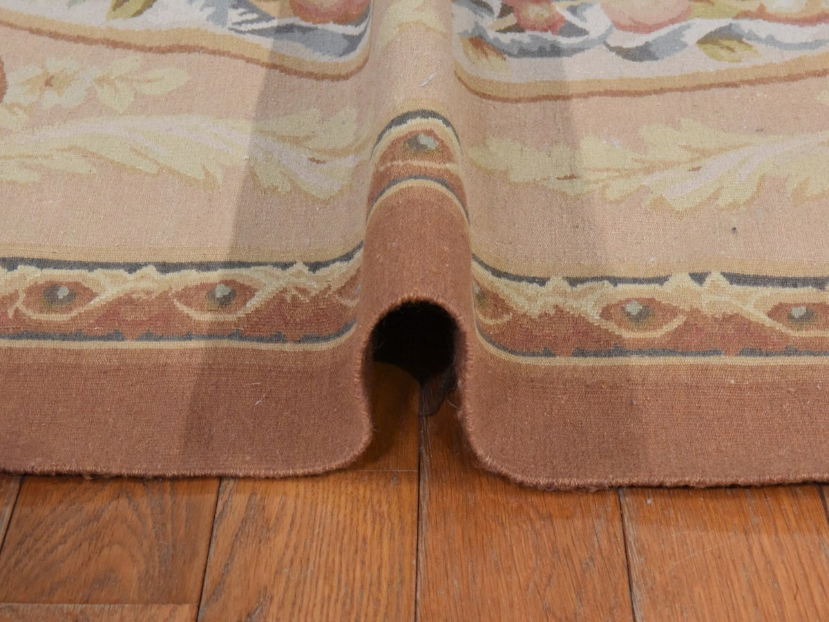 Aubusson Flat-Weave hand-knotted wool rug in Ivory & Brown, 9' x 12' — SKU O078588 (view 8)