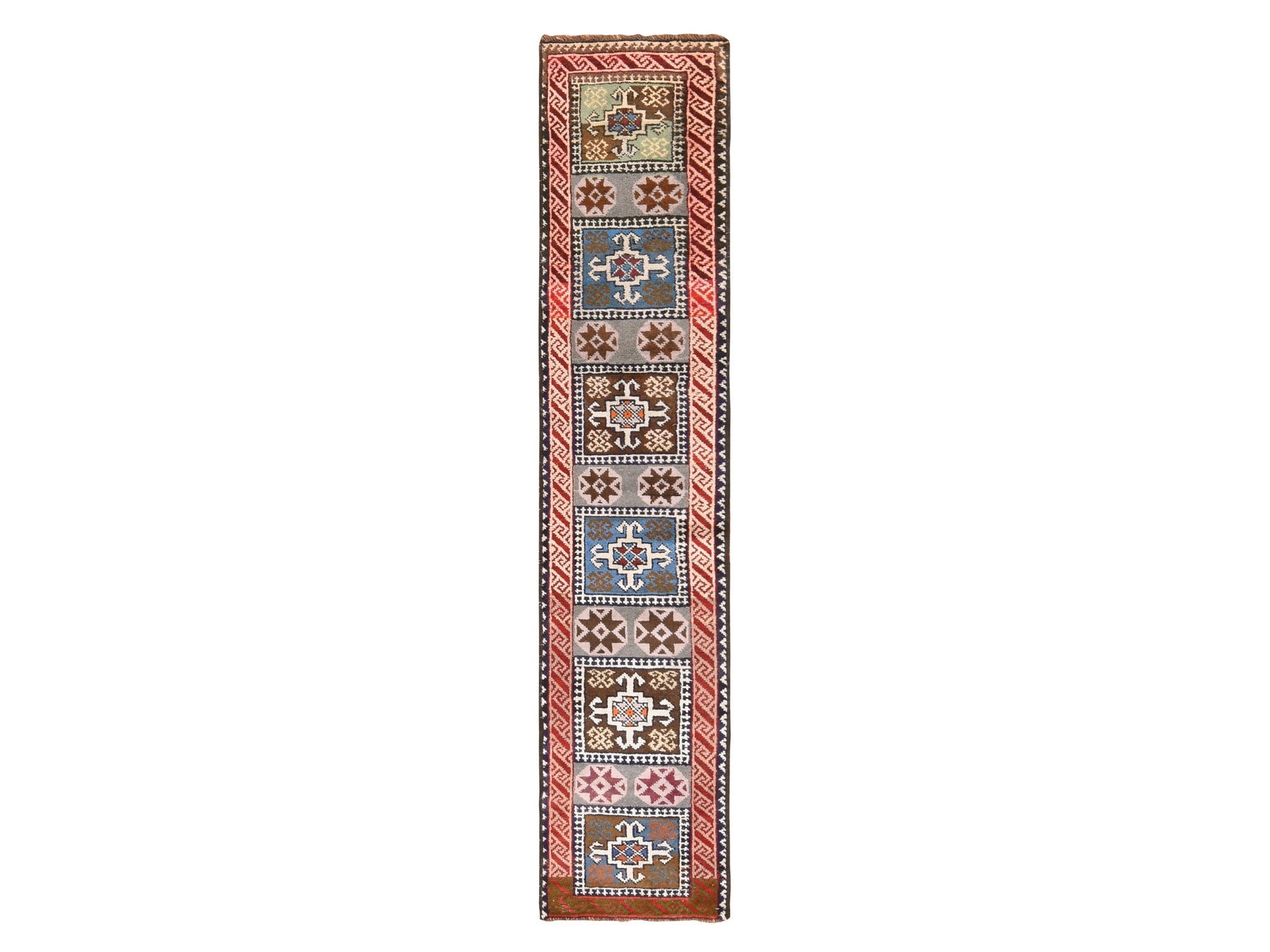 Grey 1'8" x 8'0" Vintage Hand knotted Wool Rug - Sku: O078591