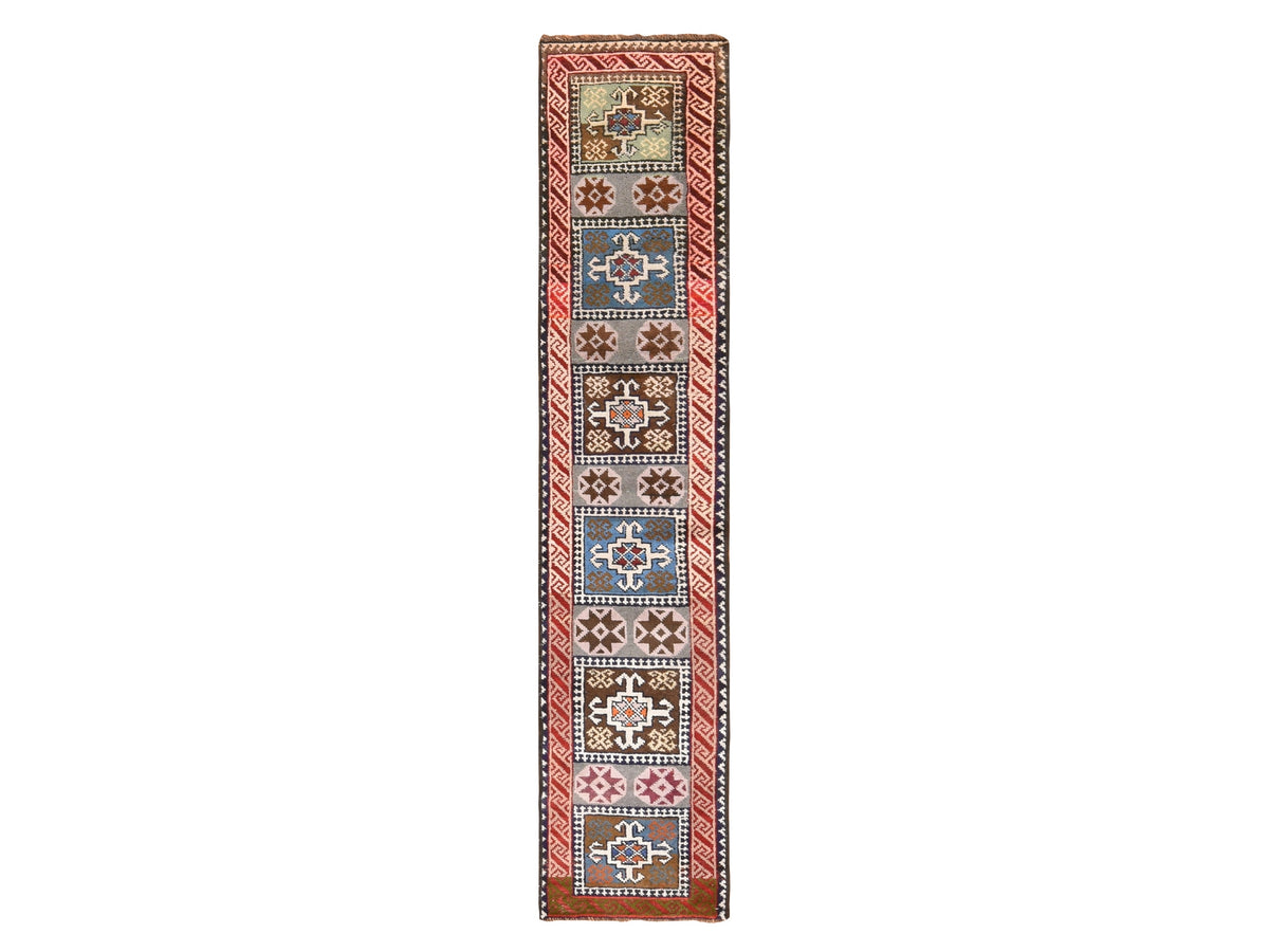 Vintage hand-knotted wool runner in Gray & Ivory, 1'8" x 8' — SKU O078591