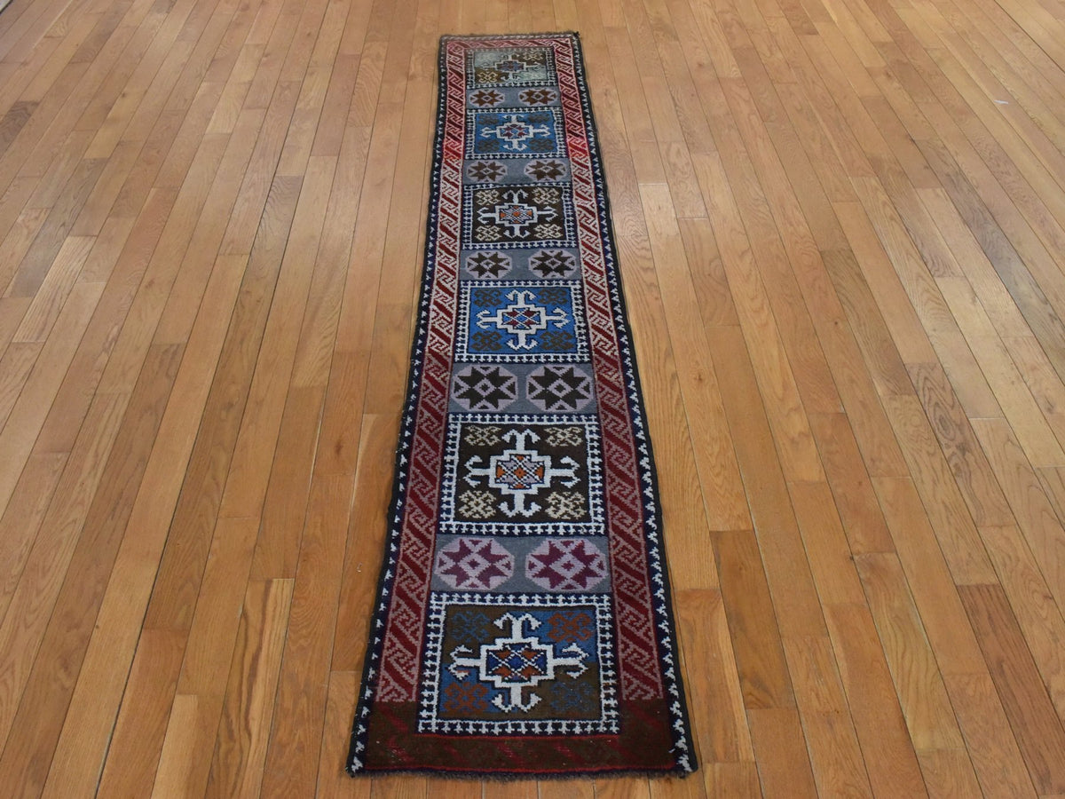 Vintage hand-knotted wool runner in Gray & Ivory, 1'8" x 8' — SKU O078591 (view 2)