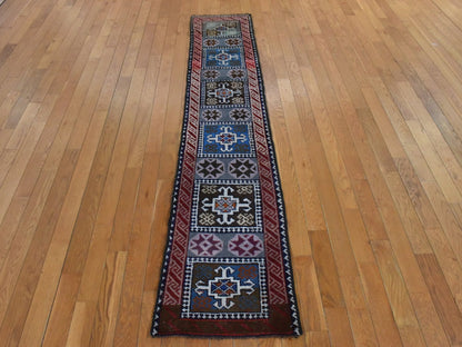 Vintage hand-knotted wool runner in Gray & Ivory, 1'8" x 8' — SKU O078591 (view 2)