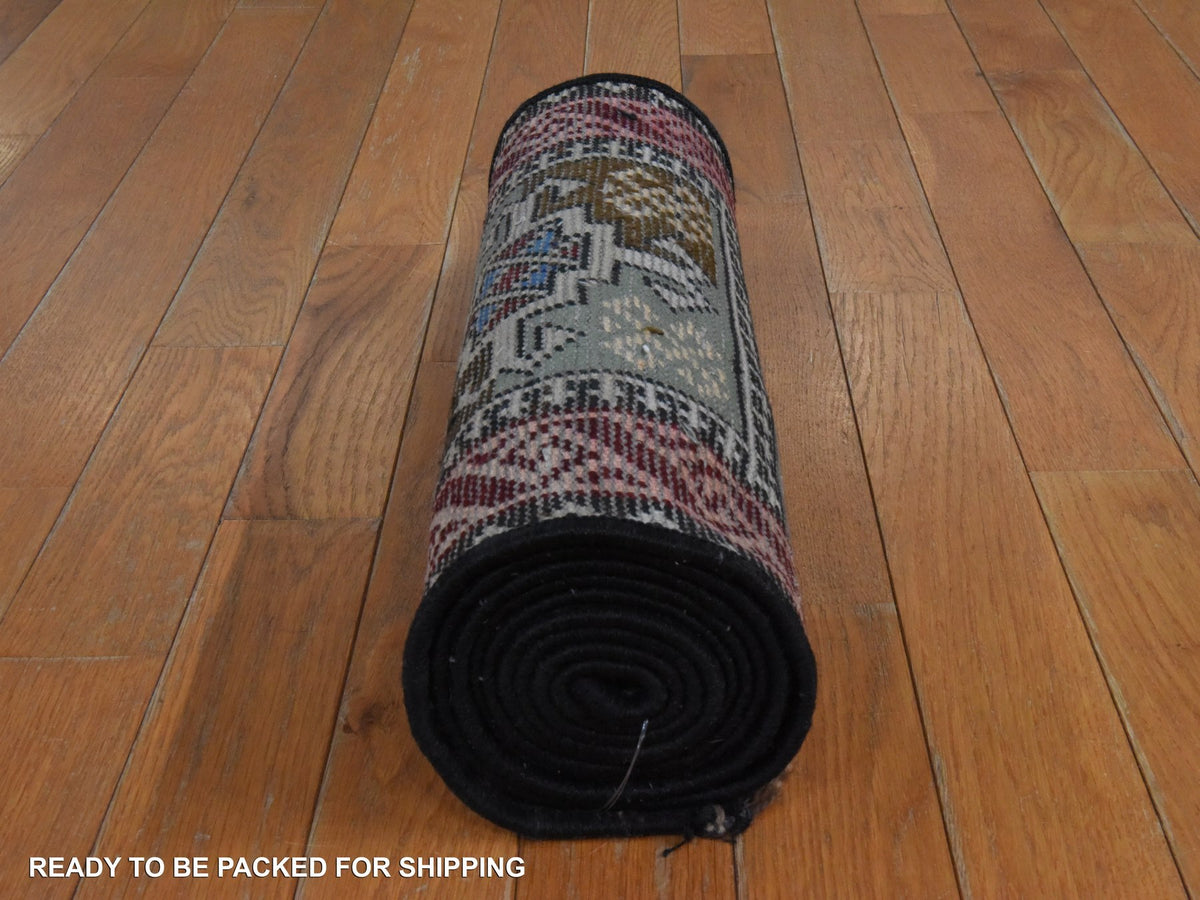 Vintage hand-knotted wool runner in Gray & Ivory, 1'8" x 8' — SKU O078591 (view 8)