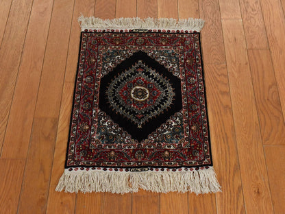 Brown 1'6" x 2'0" Fine Oriental Hand knotted Silk Rug - Sku: O078592