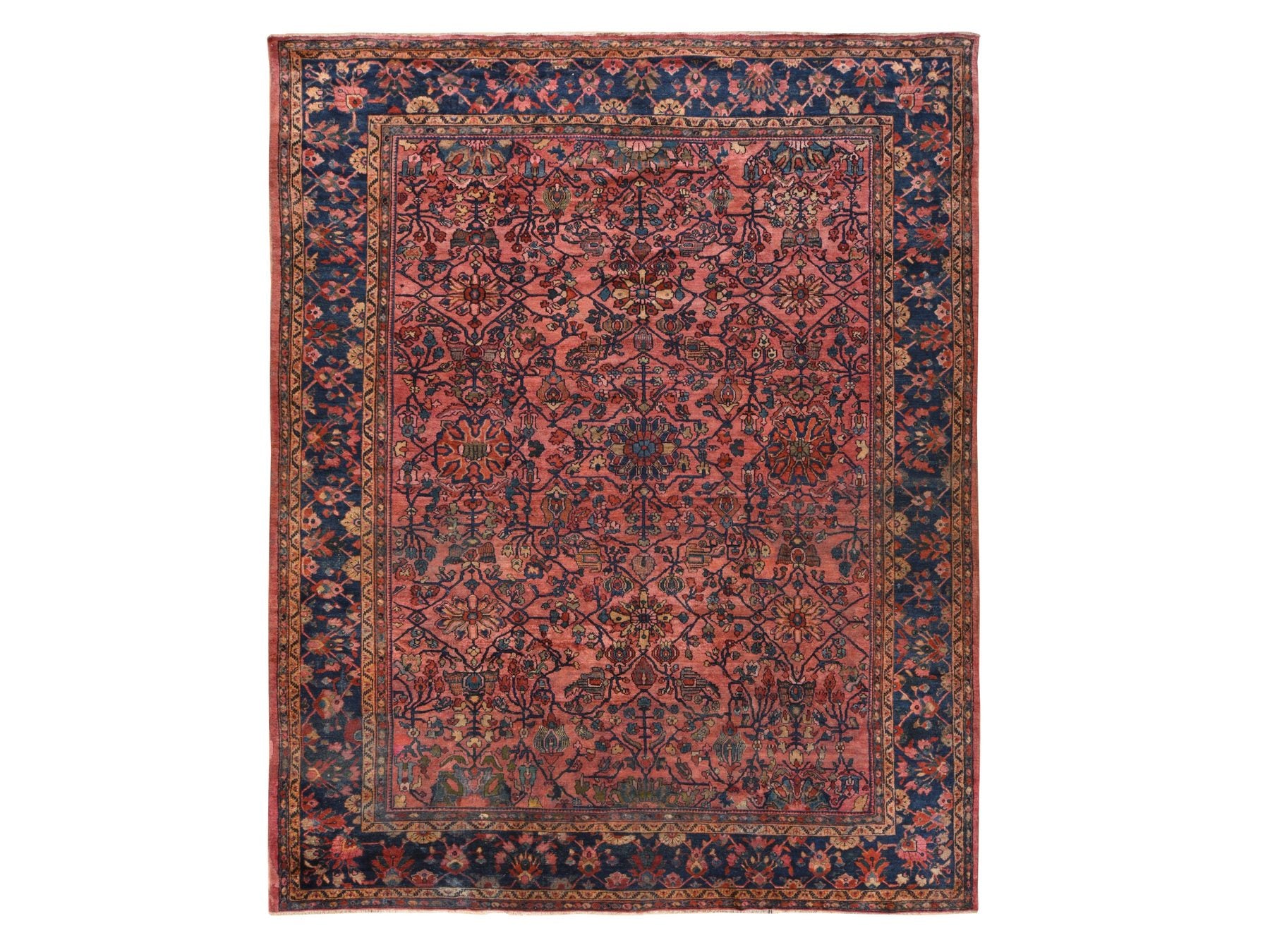 Mahal Antique hand-knotted wool rug in Red & Navy Blue, 10'6" x 13' — SKU O078597