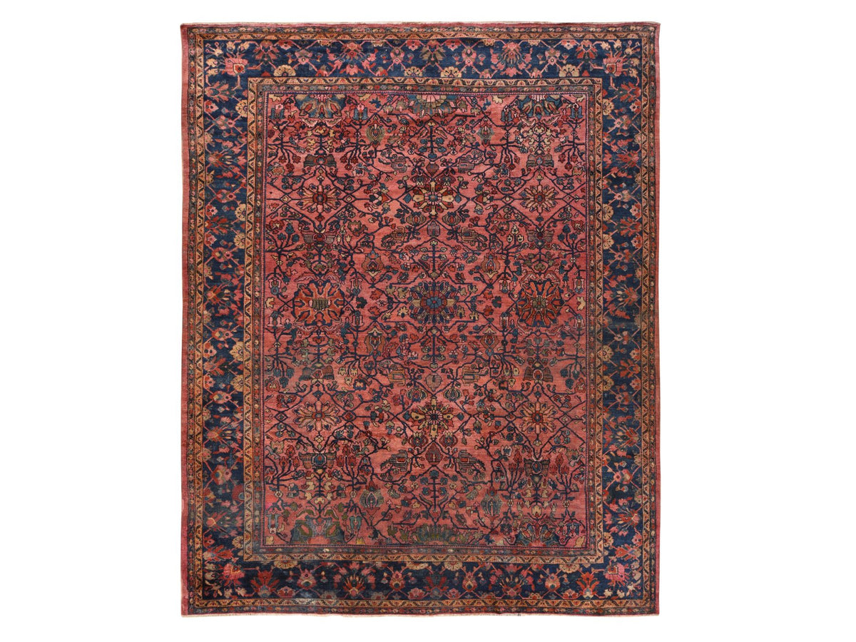 Mahal Antique hand-knotted wool rug in Red & Navy Blue, 10'6" x 13' — SKU O078597