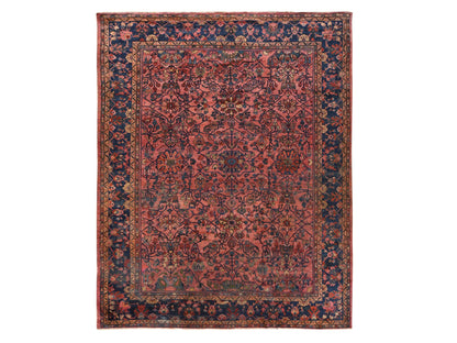 Mahal Antique hand-knotted wool rug in Red & Navy Blue, 10'6" x 13' — SKU O078597