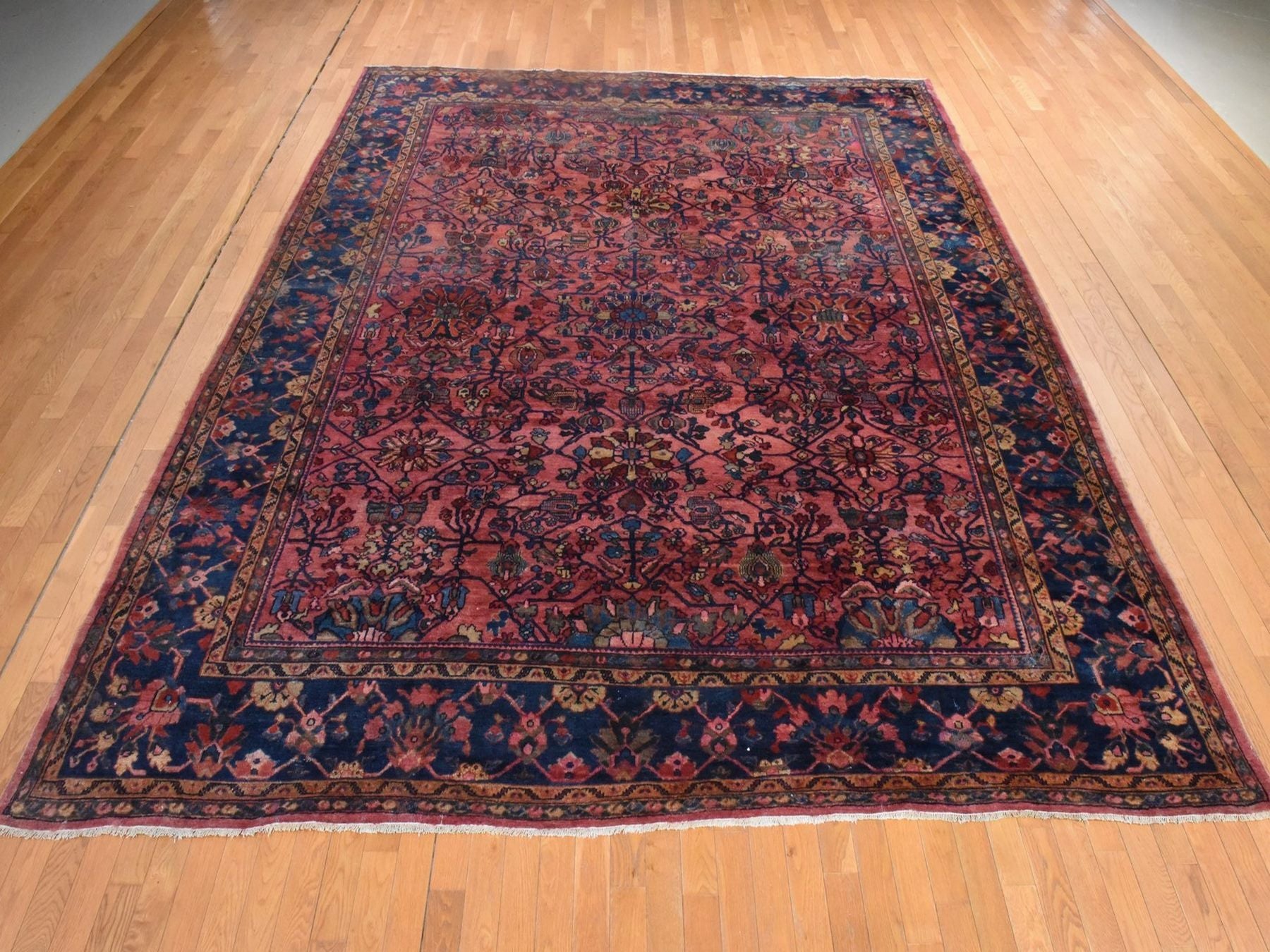 Mahal Antique hand-knotted wool rug in Red & Navy Blue, 10'6" x 13' — SKU O078597 (view 2)