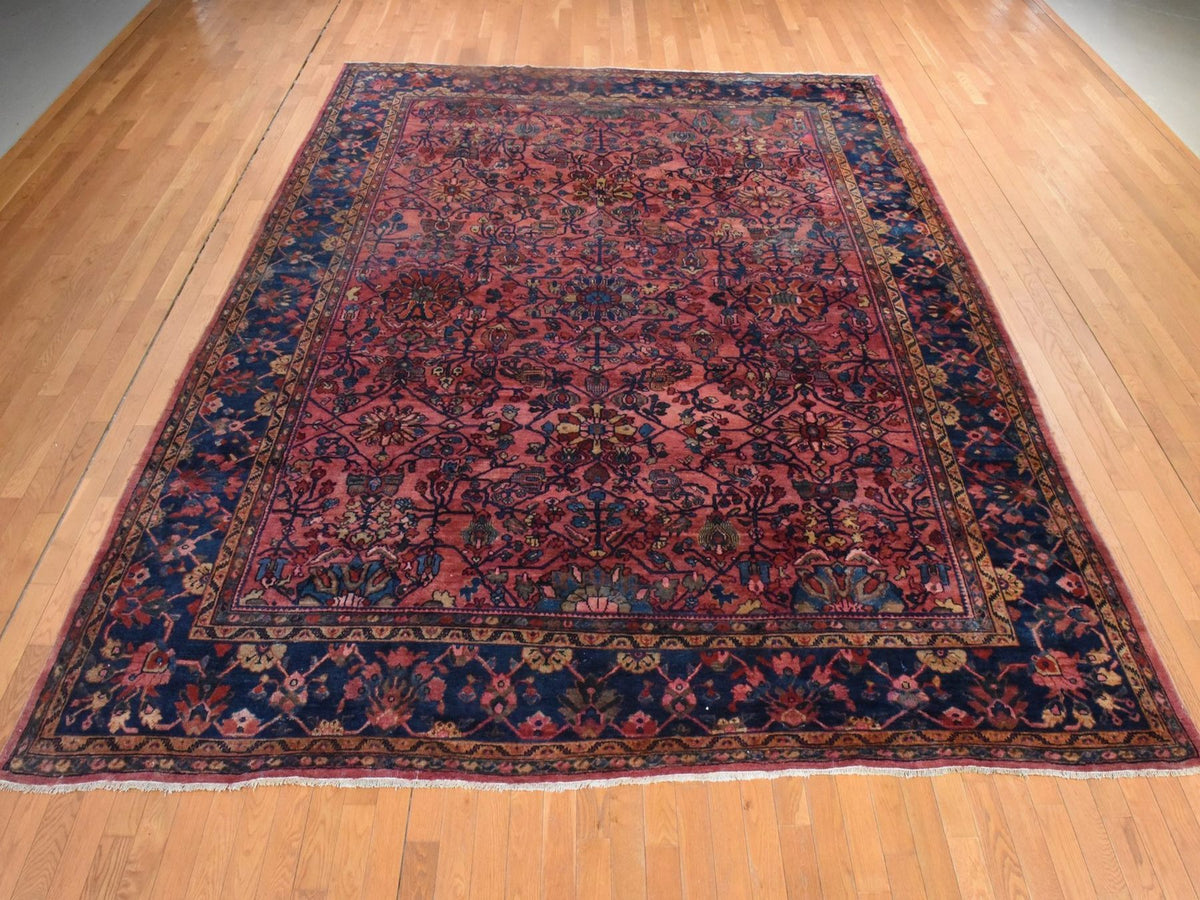 Mahal Antique hand-knotted wool rug in Red & Navy Blue, 10'6" x 13' — SKU O078597 (view 2)