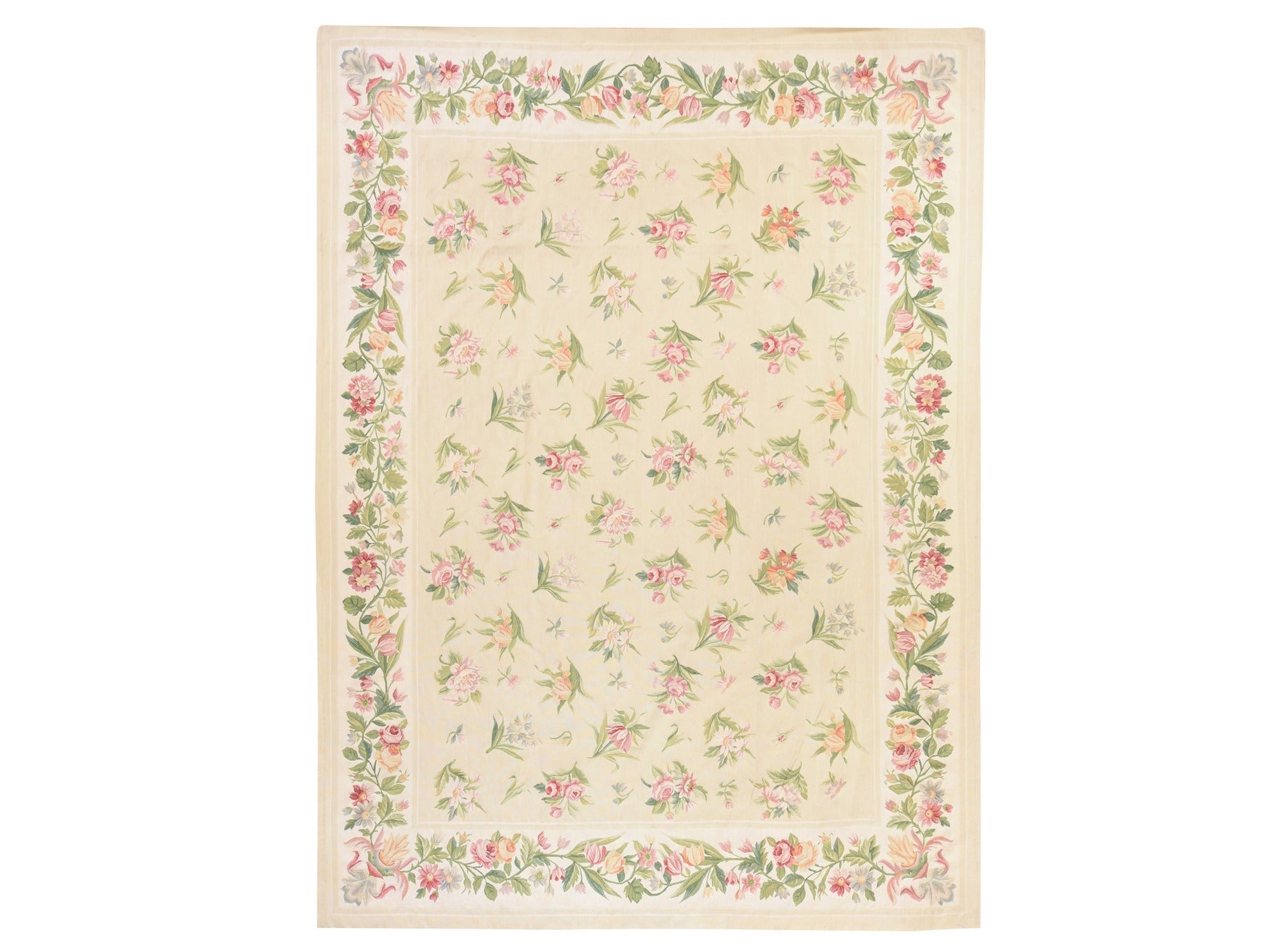 Aubusson Flat-Weave hand-knotted wool rug in Ivory, 8'9" x 12' — SKU O078598