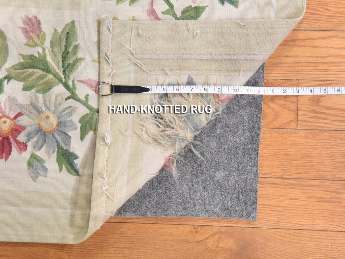 Aubusson Flat-Weave hand-knotted wool rug in Ivory, 8'9" x 12' — SKU O078598 (view 6)