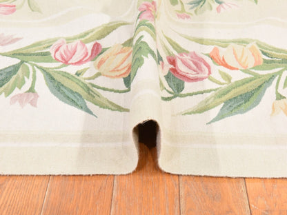 Aubusson Flat-Weave hand-knotted wool rug in Ivory, 8'9" x 12' — SKU O078598 (view 8)