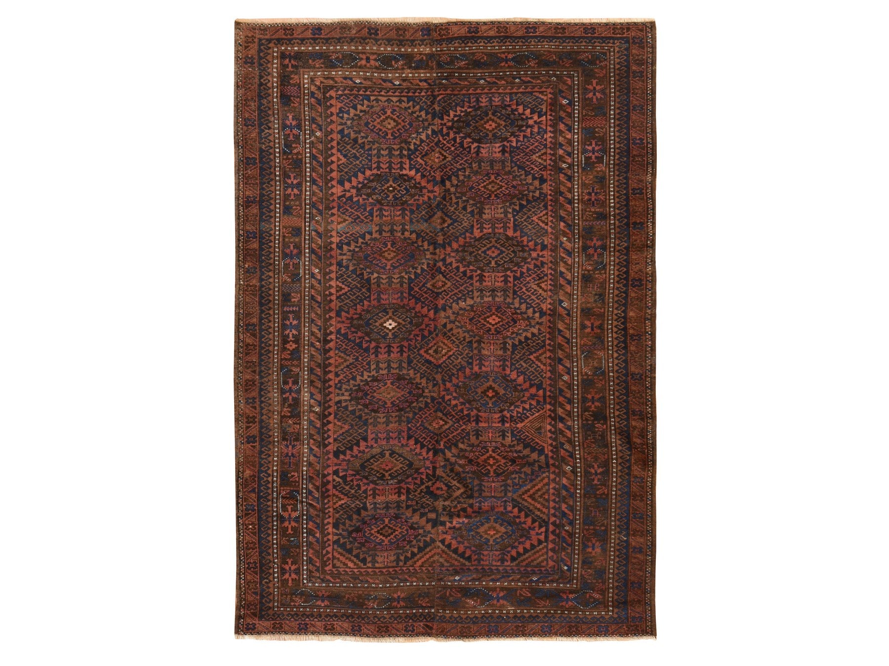 Antique hand-knotted wool rug in Red & Brown, 6'4" x 9' — SKU O078599
