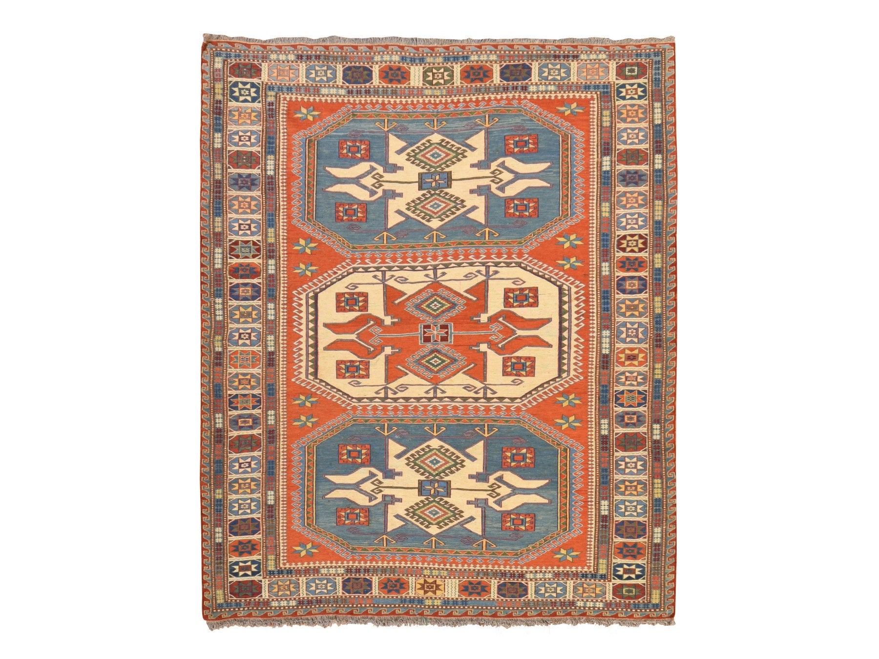 Orange 5'7" x 7'0" Flat Weave Hand woven Wool Rug - Sku: O078600