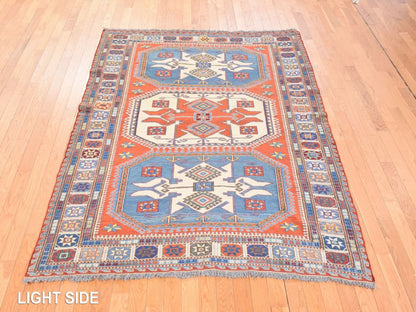 Orange 5'7" x 7'0" Flat Weave Hand woven Wool Rug - Sku: O078600