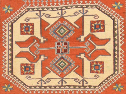 Orange 5'7" x 7'0" Flat Weave Hand woven Wool Rug - Sku: O078600