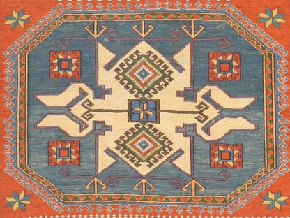 Orange 5'7" x 7'0" Flat Weave Hand woven Wool Rug - Sku: O078600
