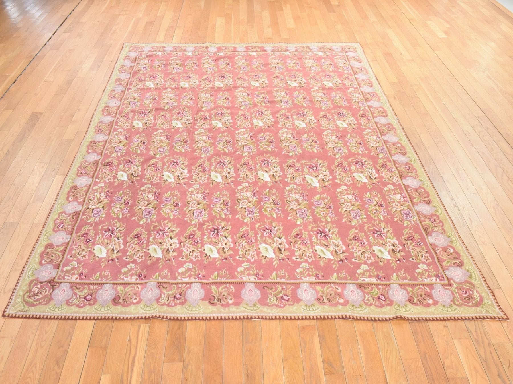 Flat-Weave hand-knotted wool rug in Pink, 7'5" x 9'4" — SKU O078601 (view 2)