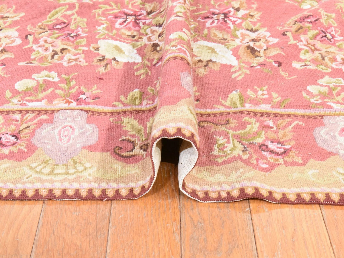 Flat-Weave hand-knotted wool rug in Pink, 7'5" x 9'4" — SKU O078601 (view 7)