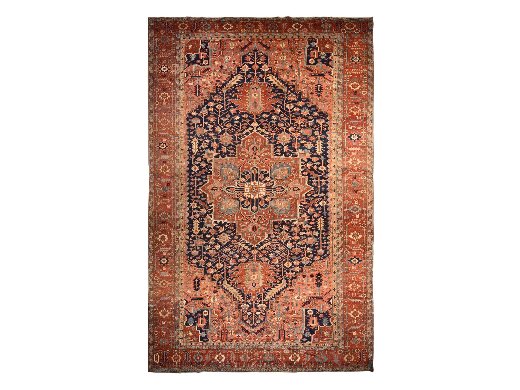 Heriz Antique hand-knotted wool rug in Blue & Red, 11'7" x 19' — SKU O078603