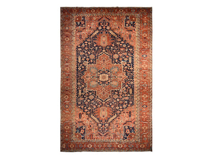 Heriz Antique hand-knotted wool rug in Blue & Red, 11'7" x 19' — SKU O078603