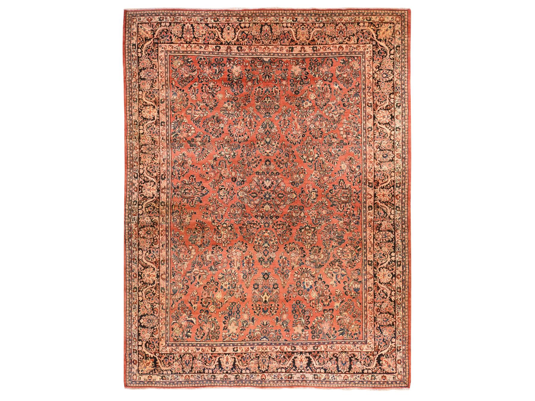 Sarouk Antique hand-knotted wool rug in Pink & Chocolate Brown, 10'3" x 13'5" — SKU O078606