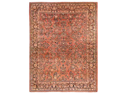 Sarouk Antique hand-knotted wool rug in Pink & Chocolate Brown, 10'3" x 13'5" — SKU O078606