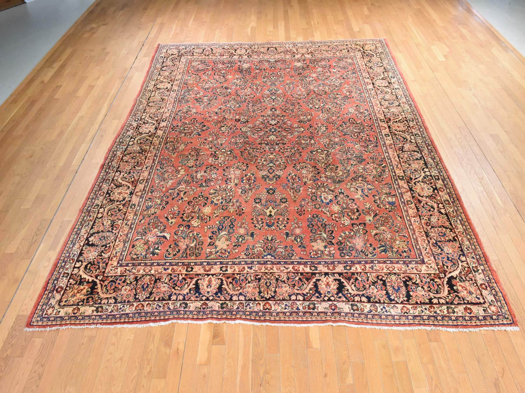 Sarouk Antique hand-knotted wool rug in Pink & Chocolate Brown, 10'3" x 13'5" — SKU O078606 (view 2)