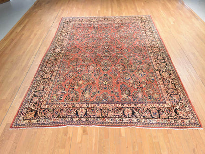 Sarouk Antique hand-knotted wool rug in Pink & Chocolate Brown, 10'3" x 13'5" — SKU O078606 (view 2)
