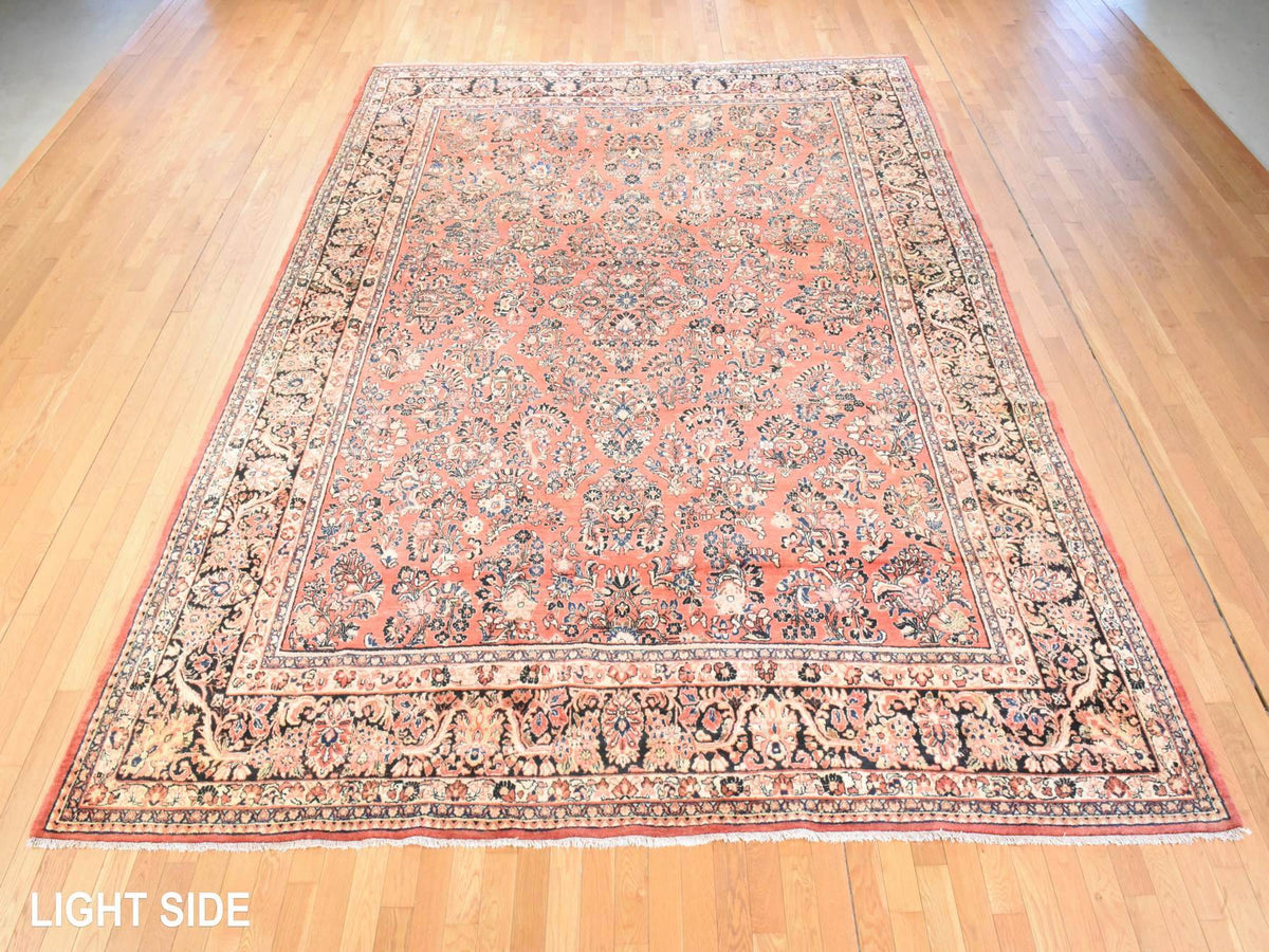 Sarouk Antique hand-knotted wool rug in Pink & Chocolate Brown, 10'3" x 13'5" — SKU O078606 (view 3)