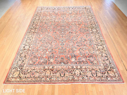 Sarouk Antique hand-knotted wool rug in Pink & Chocolate Brown, 10'3" x 13'5" — SKU O078606 (view 3)