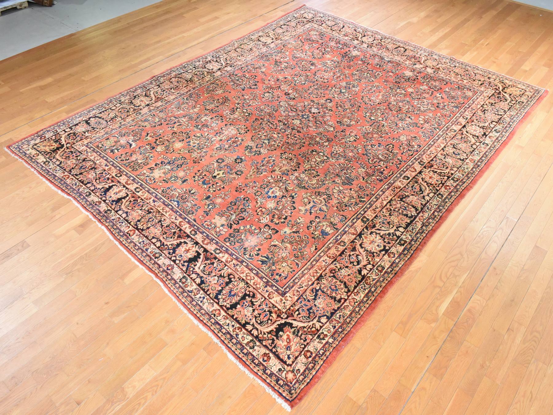 Sarouk Antique hand-knotted wool rug in Pink & Chocolate Brown, 10'3" x 13'5" — SKU O078606 (view 4)