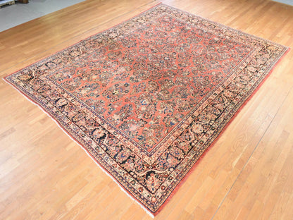 Sarouk Antique hand-knotted wool rug in Pink & Chocolate Brown, 10'3" x 13'5" — SKU O078606 (view 4)