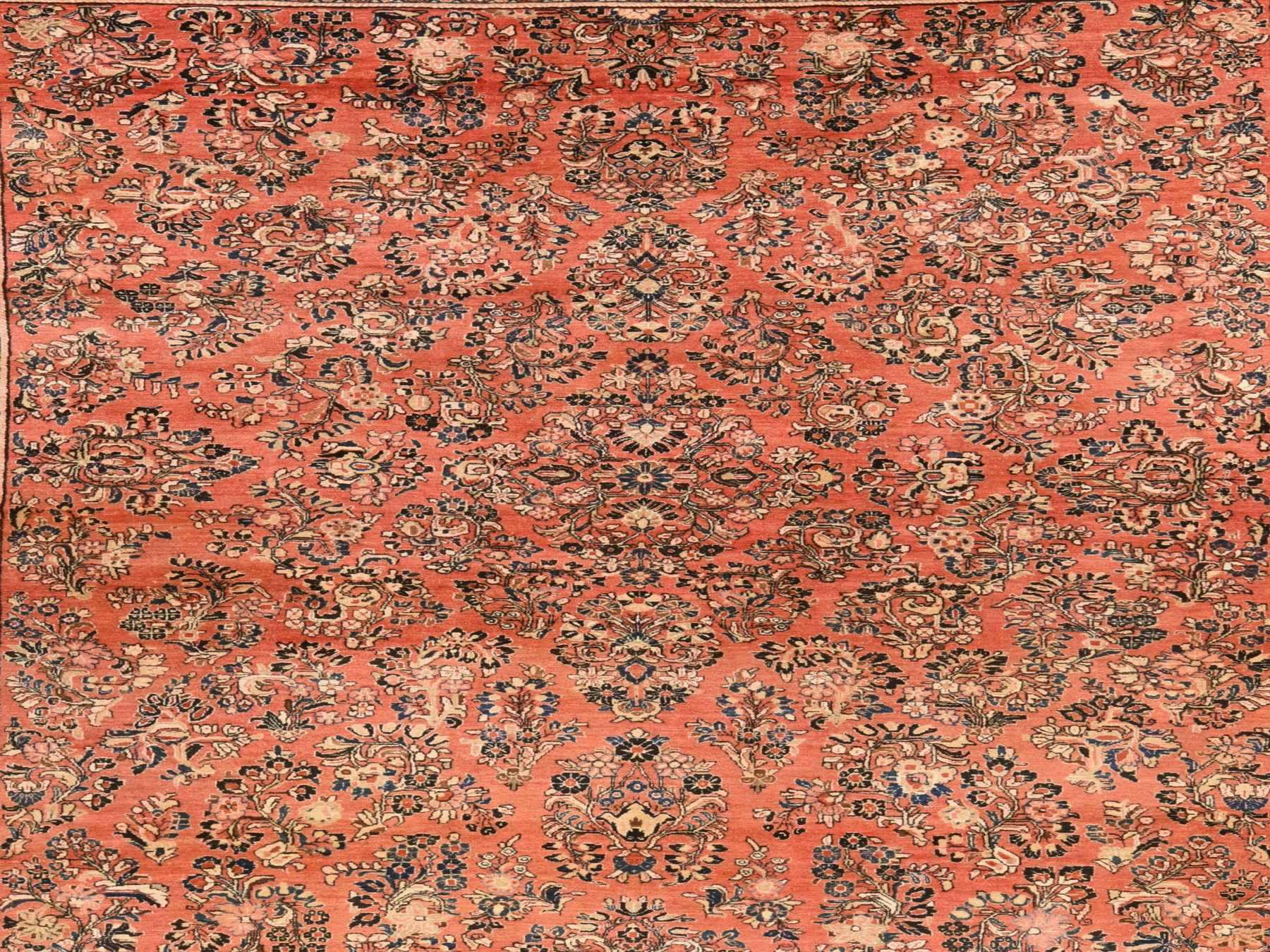 Sarouk Antique hand-knotted wool rug in Pink & Chocolate Brown, 10'3" x 13'5" — SKU O078606 (view 5)