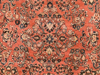 Sarouk Antique hand-knotted wool rug in Pink & Chocolate Brown, 10'3" x 13'5" — SKU O078606 (view 6)
