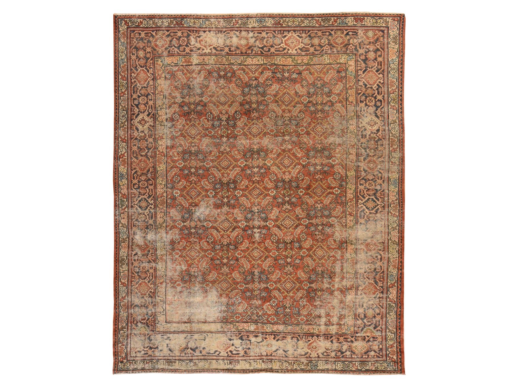 Mahal Antique hand-knotted wool rug in Red & Navy Blue, 8'2" x 10'6" — SKU O078608