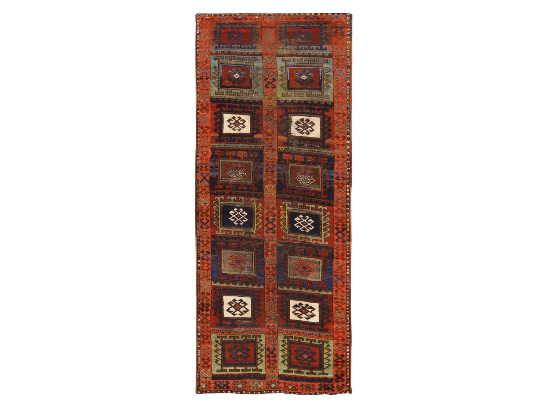 Tribal & Geometric hand-knotted wool runner in Orange, 3' x 8'3" — SKU O078612